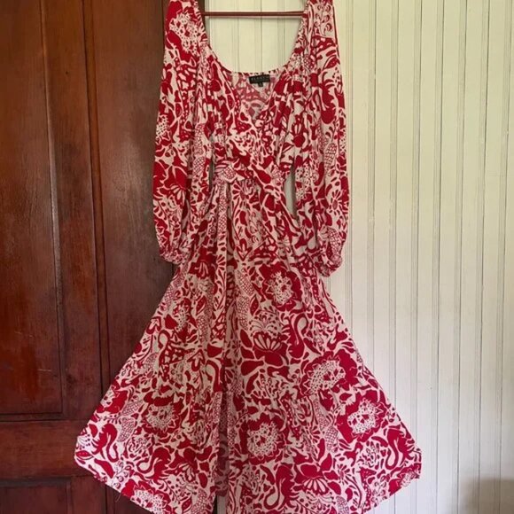 Eloquii Wrap Bodice Maxi Dress With Slit--Seabreeze Red--Size 22 - Picture 5 of 6